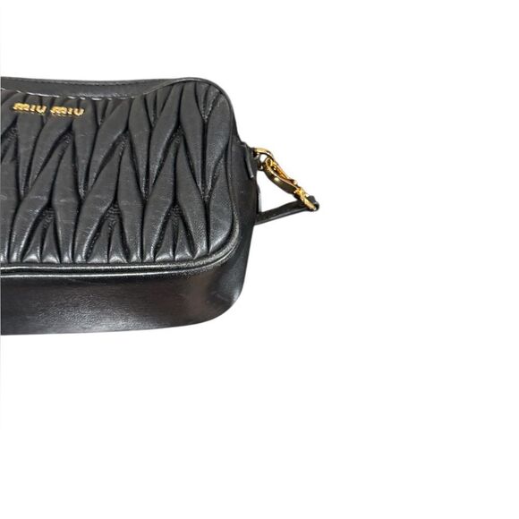 Miu Miu Black Leather Matelasse Quilted Double Zip Shoulder Bag Pochette Auth - Picture 9 of 14